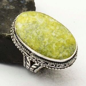 Stamped 925 Sterling Silver NATURAL Stichtite Jasper Gemstone Statement Ring